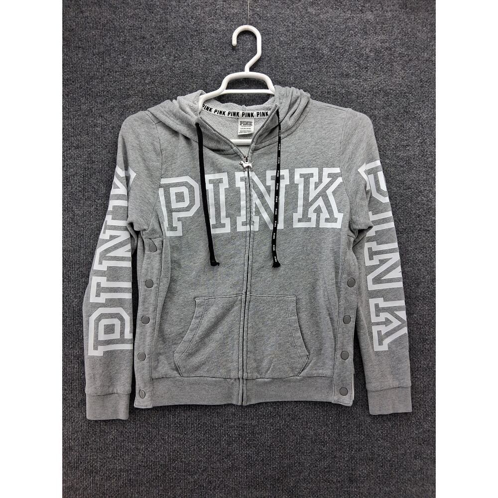 Pink Victoria's Secret Hoodie Womens Small Full Zip Gray